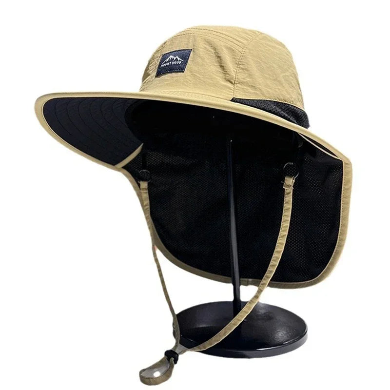 Waterproof & Quick-Drying Wide Brim Bucket Hat with Neck Flap