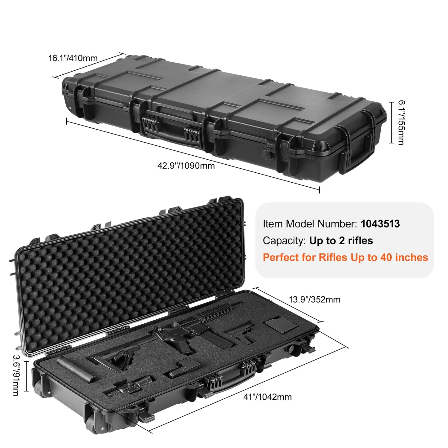 Hard Rifle Case Portable Long Gun Storage Suitcase