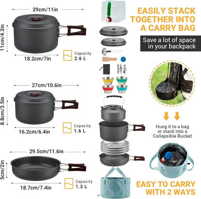 24-Piece Camping  outdoor RV Cookware Set for 2-4 people