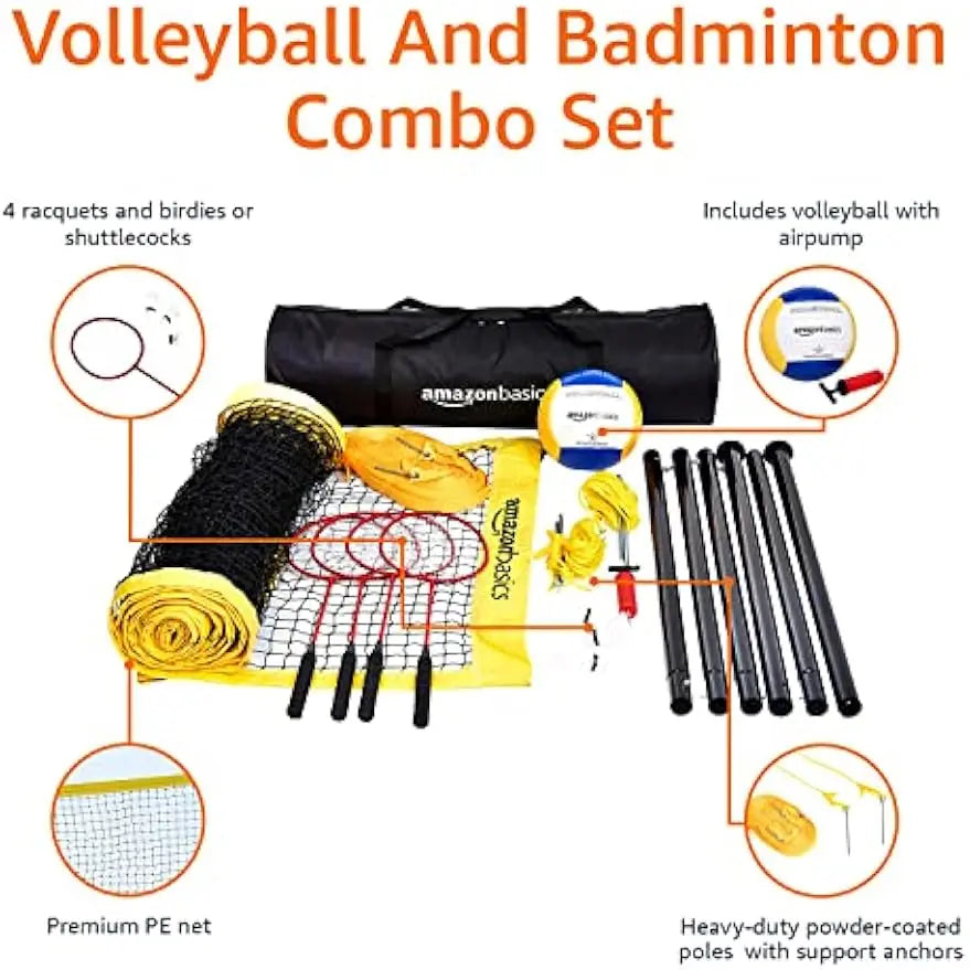 Outdoor Volleyball and Badminton Combo Set
