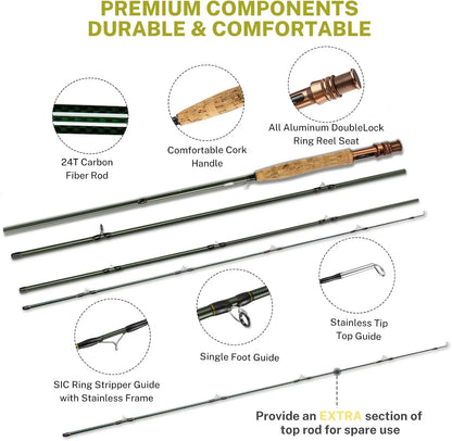 4-Piece Carbon Fiber Fly Fishing Rod & Reel Combo