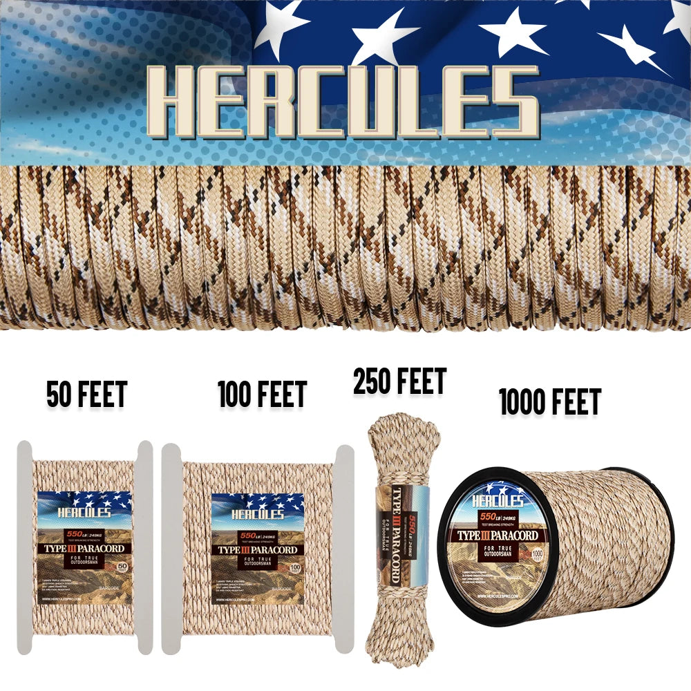 550 Paracord 305M  1000FT 250FT 100FT  7 Cores Camping,  Survival, Tent Accessories