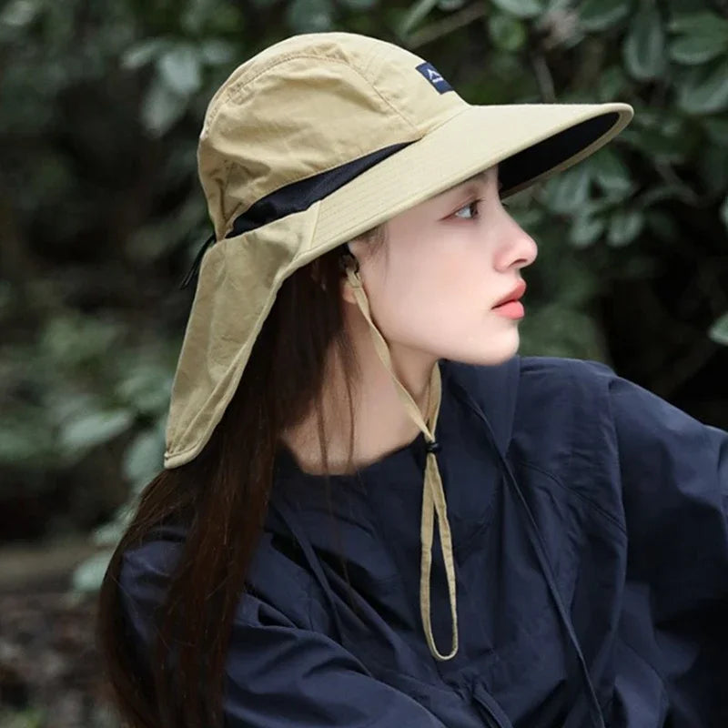 Waterproof & Quick-Drying Wide Brim Bucket Hat with Neck Flap